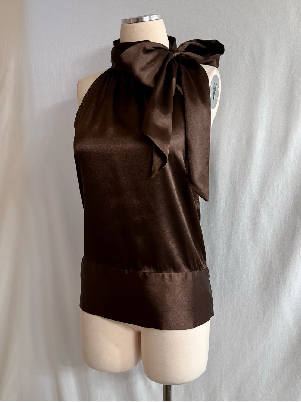 Vintage Y2K Brown Satin Tie Neck Top
